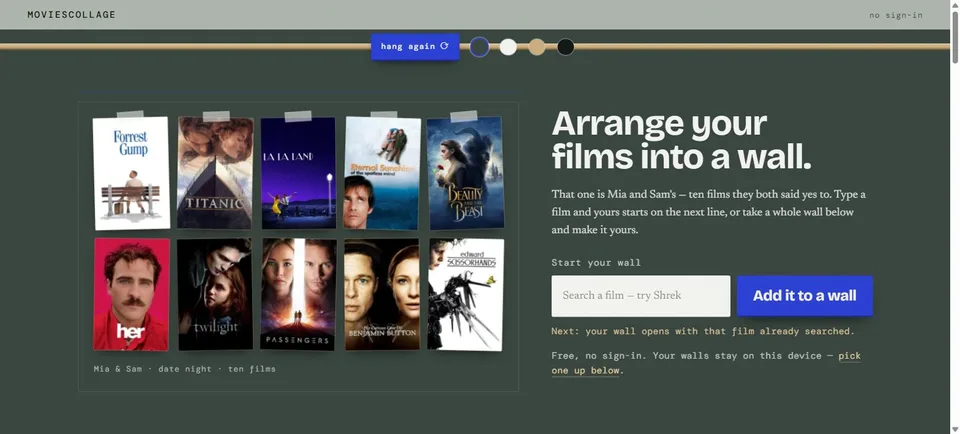 Screenshot of the MoviesCollage home page